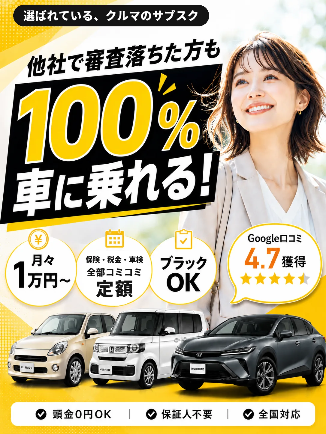頭金0円・保証人不要のクルマのサブスク。全国対応